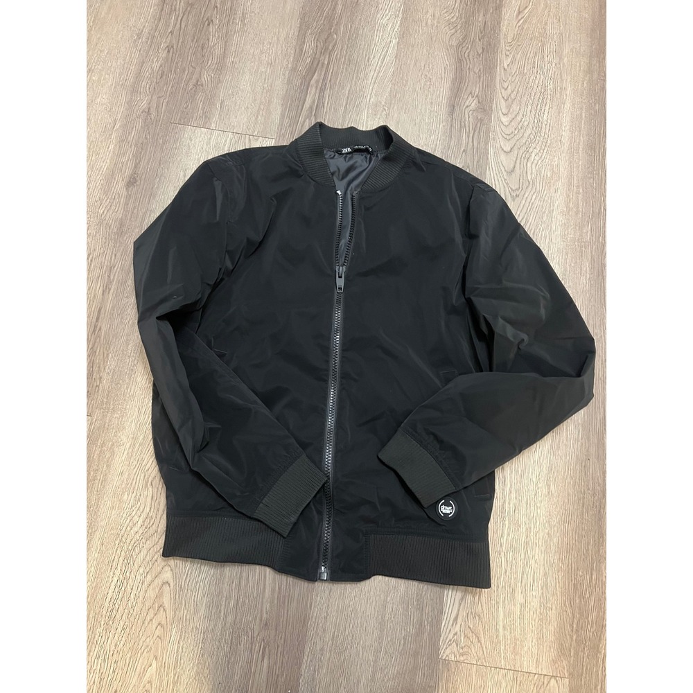 Zara DNWR Black Bomber Jacket Full Zip Ribbed Trim Women Size Medium